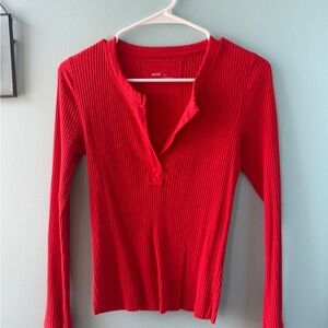 Arie Red Ribbed Long Sleeve Top